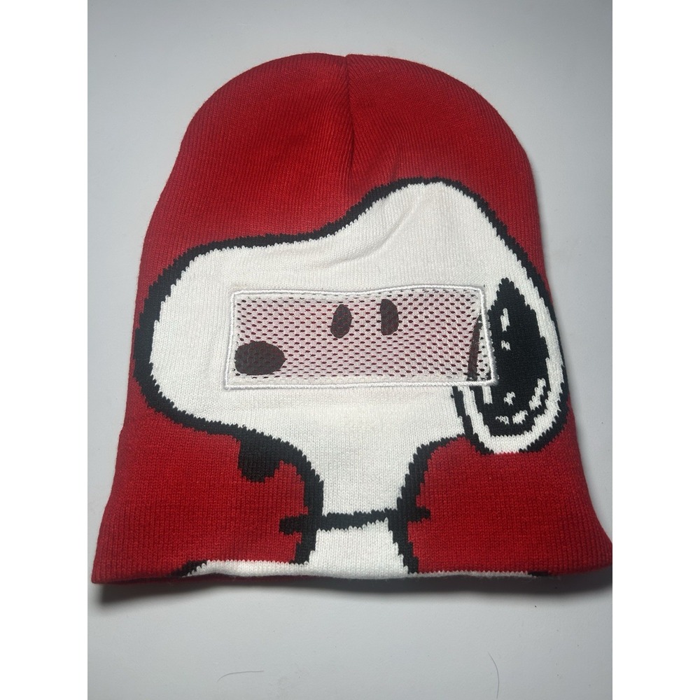 Peanuts Snoopy & Woodstock Red Embroidered Knit Beanie - Two-Sided Design